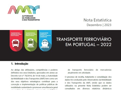 Nota Estatística - Transporte Ferroviário em Portugal, 2019-2022