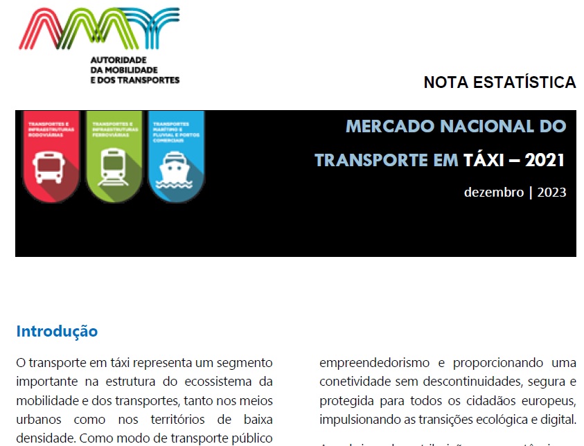 Nota Estatística - Mercado Nacional do Transporte em Táxi, 2021