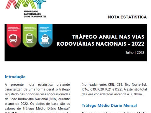 Nota Estatística - Tráfego nas vias rodoviárias, 2022