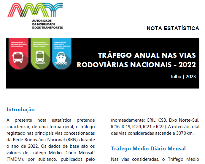 Nota Estatística - Tráfego nas vias rodoviárias, 2022